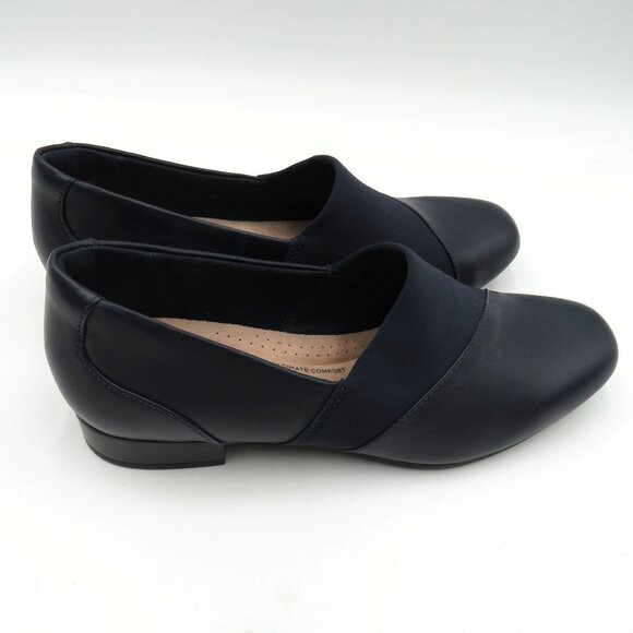 New Clarks Shoes Womens Size 7 Navy Blue Slip On Loafers Stretchy Upper Flats - Picture 4 of 10